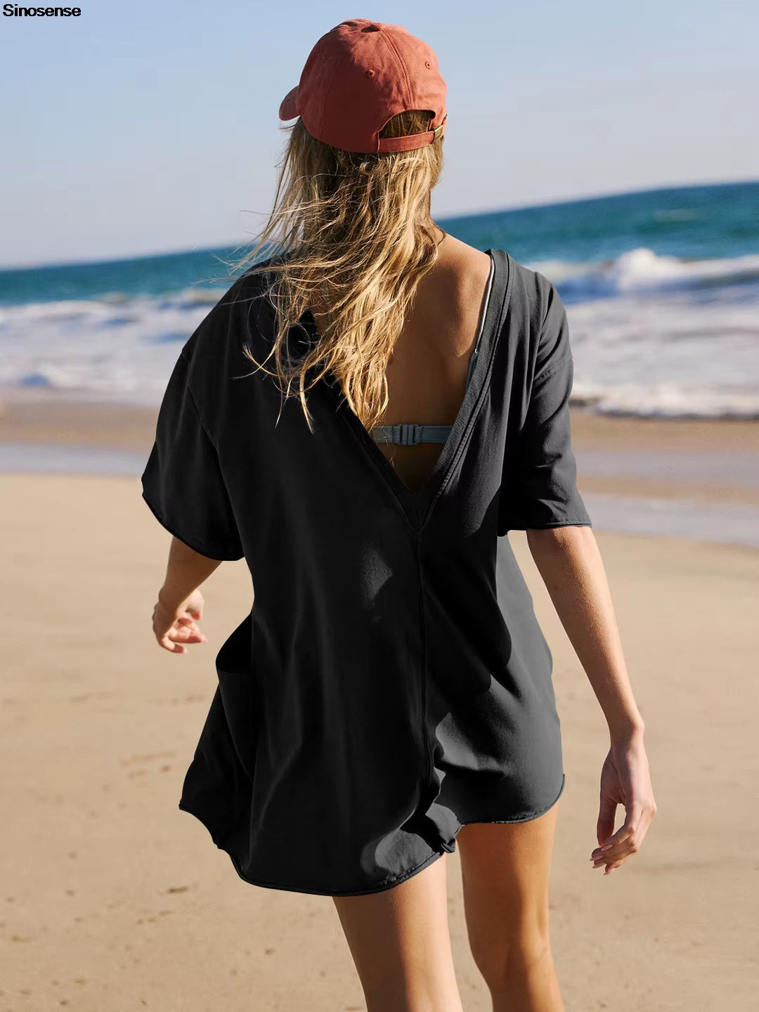 Elevate Your Summer Style with Our Women's Oversized Hot Shot Tee Romper - Perfect for Athletic Adventures and Casual Outings!